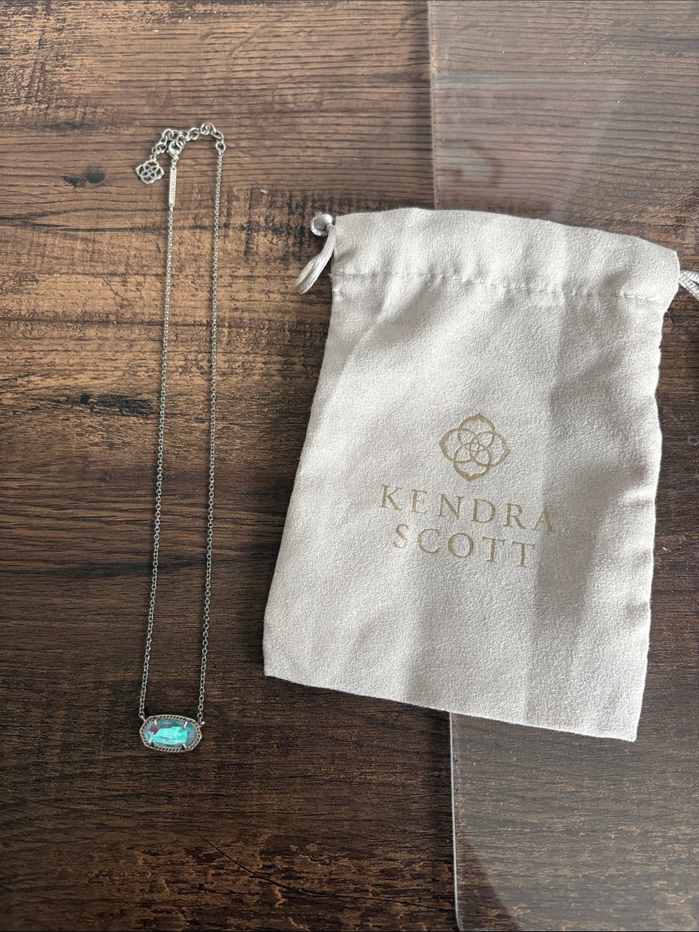 Kendra Scott Silver Necklace with Aqua Stone Pendant - EUC